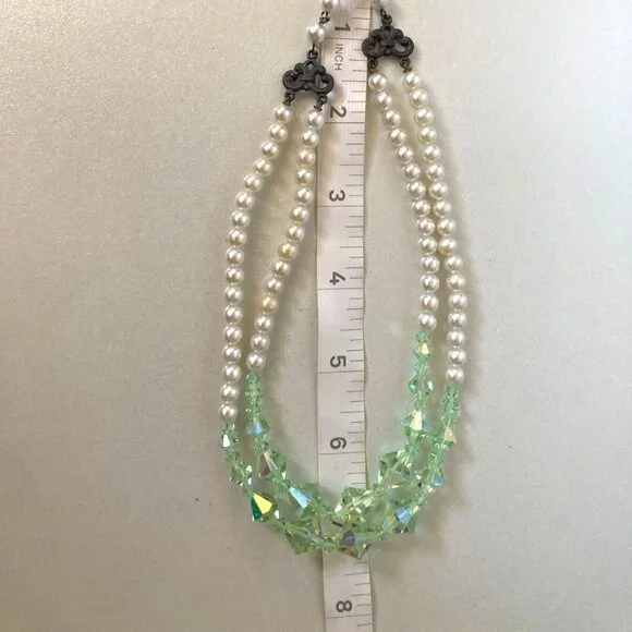 vintage two strand faceted AB glass beads choker necklace - Picture 6 of 6
